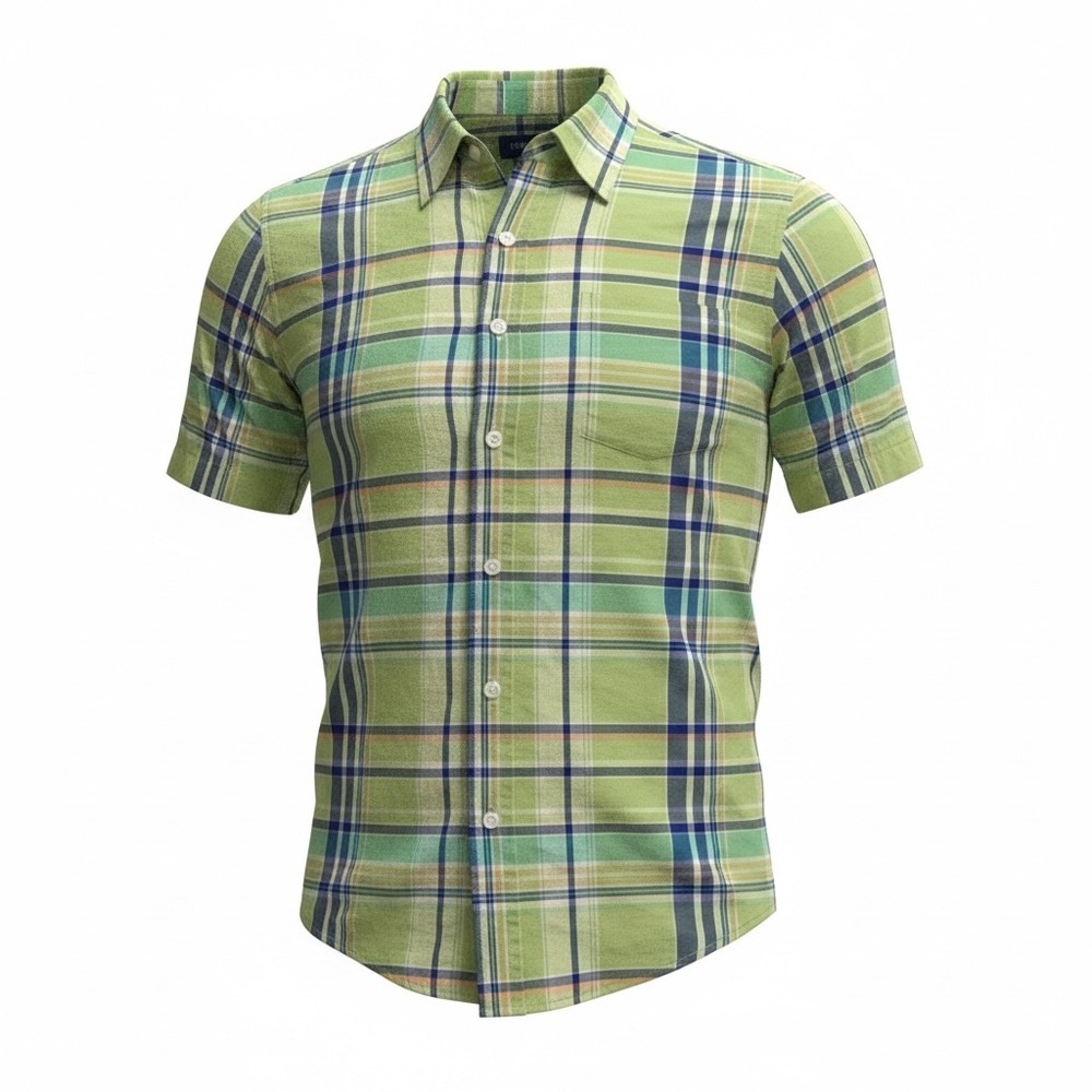 Saddlebred Mens Authentic Madras Plaid Short Sleeve Button Down Shirt Green M